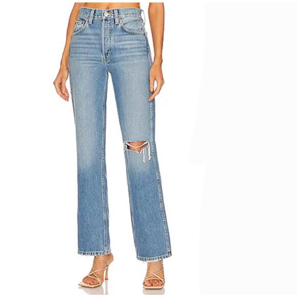 NEW Re/Done Original 90s High Rise Loose Worn Heather Blue Jean 27